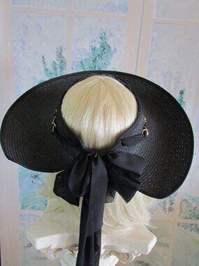 BLACK OPEN CROWN HAT, MARCUS ADLER, GOLDEN CHAIN HATBAND & BLACK RIBBON SASHES
